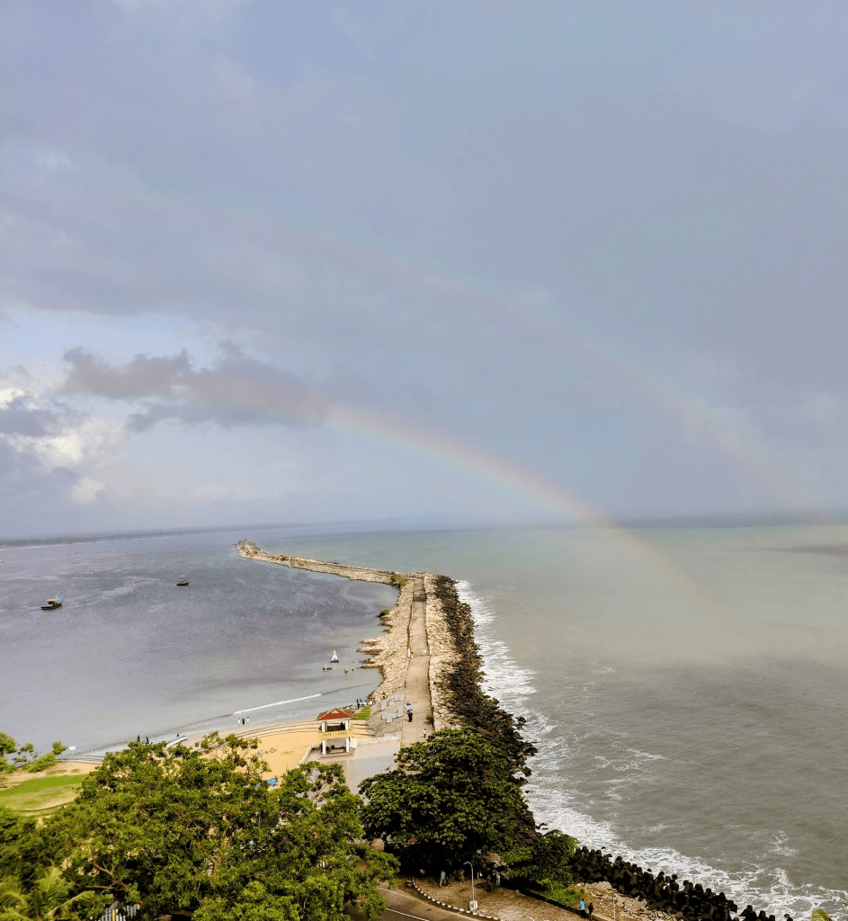 A Double Rainbow at Thangassery Breakwater Tourism Park.