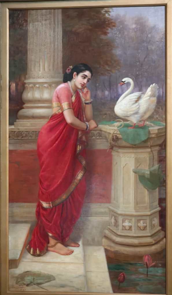 Damayanthi Talking with Royal Swan about Nala, a painting by Ravi Varma