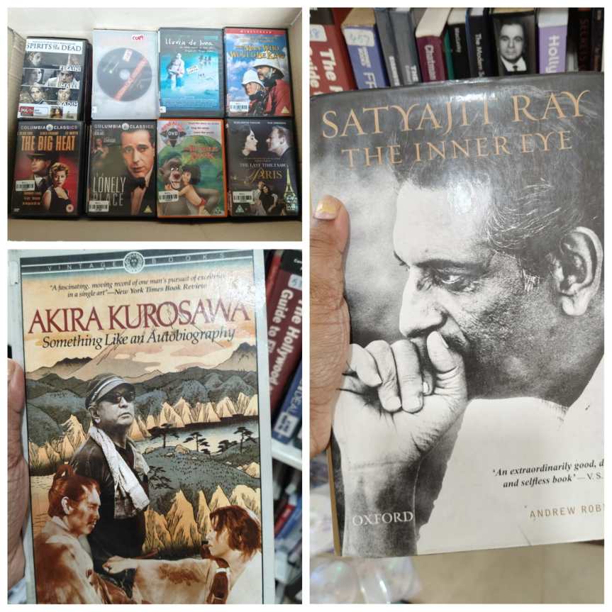 Glimpses from Kerala Chalachithra Academy. In frame, books about Satyajit Ray and Akira Kurosawa.